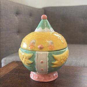 Charming Yellow and Green Ceramic Chick Container